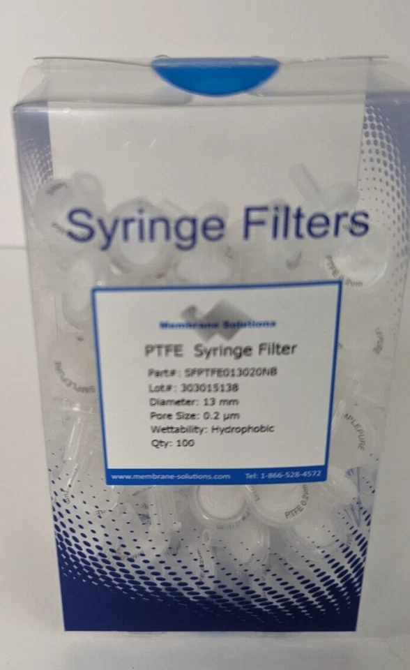 NEW Membrane Solutions 13mm D, 0.2um Pore Size PTFE Syringe Filters (Box of 100) - Image 3 of 4