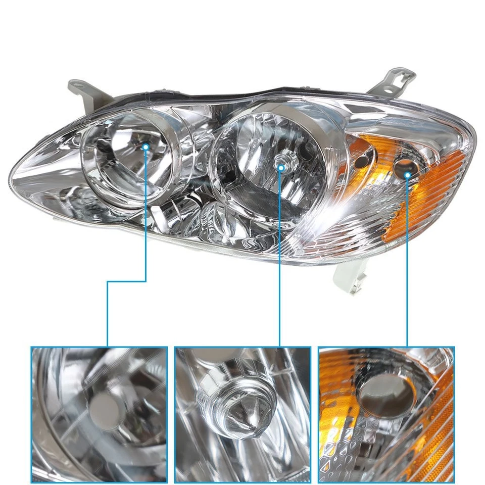 Headlights Pair Fit For Toyota Corolla 2003-2008 Left&Right Chrome Halogen Clear Foto 3 de 4