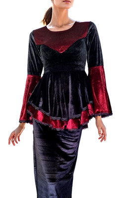 SamtTunika  Gothic  Witch Medieval Victorian schwarz-rot Larp Gr.34-38