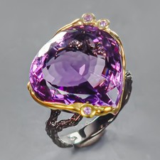 Handmade 25 ct Natural Amethyst Ring 925 Sterling Silver Size 8 /R441323
