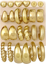 12 Pairs Chunky Gold Hoop Earrings for Women Trendy, Gold Plated Lightweight Hyp