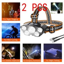2Packs 25000LM LED HEADLAMP Rechargeable Headlight Zoomable Head Torch Lamp  