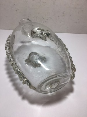 Unusual CLEAR GLASS Flask Shaped FIGURAL APPLIED ORNATE with PONTIL SCAR