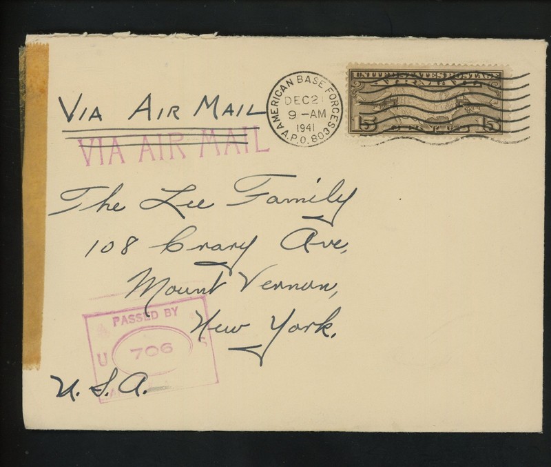 US Postal History Military #C8 Air Mail WWII Censor APO #803 1941 Trinidad to NY