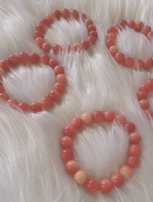 DIY Pink Round Stone Beaded Stretch Bracelet - Stackable Sizable Round Shape