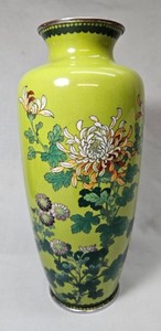 Antique Japanese Cloisonne chrysanthemum kiku flower vase Meiji era 9 3/4 inches