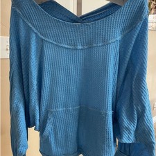 We The Free Womens Westend Thermal Pullover Sweater Blue Oversized