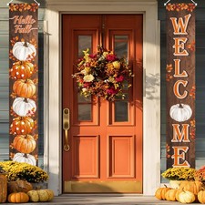 Fall Pumpkin Porch Banner Autumn Thanksgiving Door Decorations