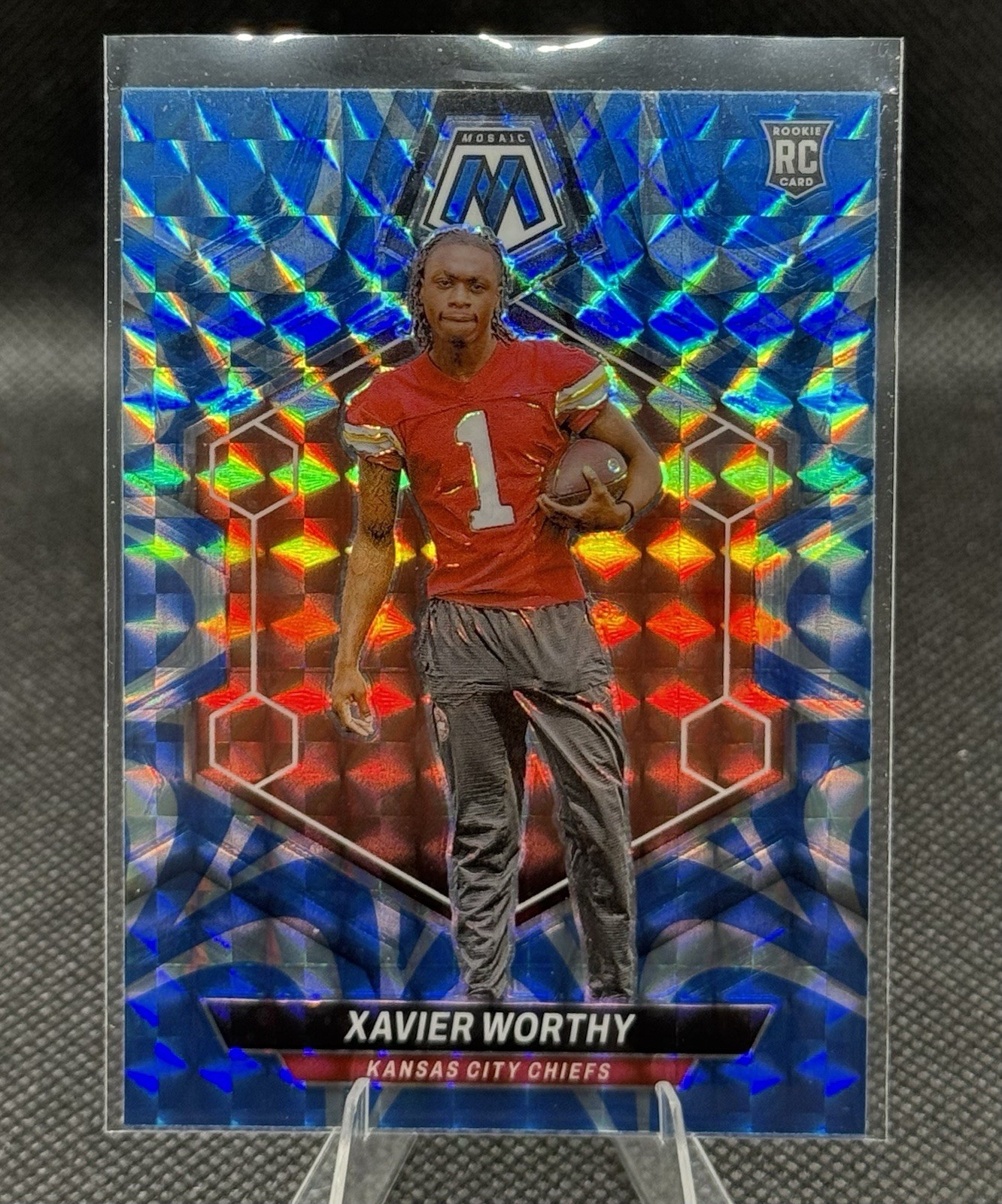 2024 Panini Mosaic - Rookies Reactive Blue Mosaic Prizm #328 Xavier Worthy (RC)