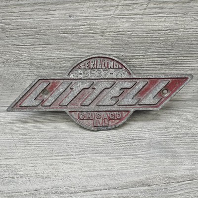 Vtg LITTELL Chicago ILL Industrial Machine Emblem Badge Metal Garage Man Cave
