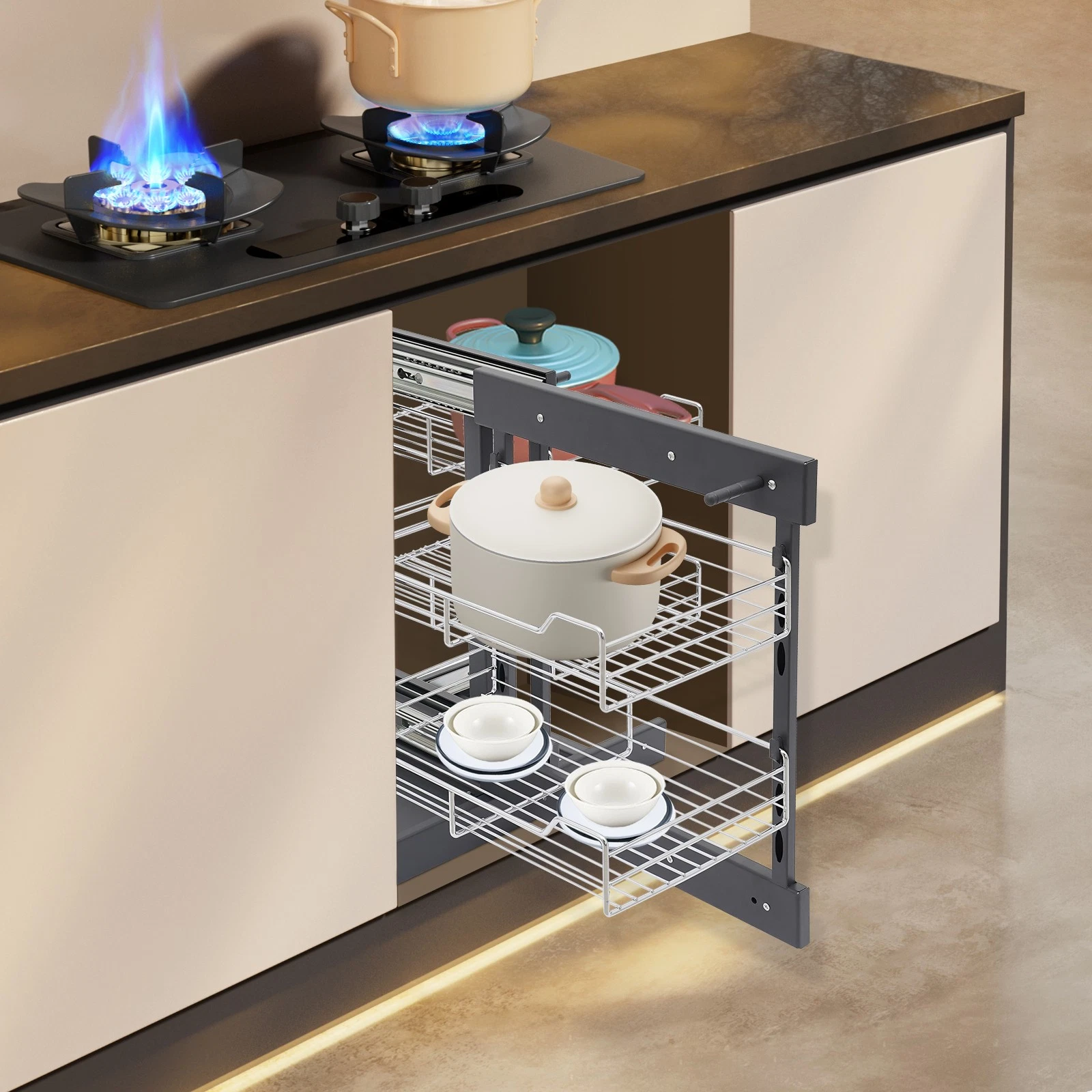 Pull-out Cupboard Organizer Pantry Shelves Kitchen Storage Shelf Holding Rack