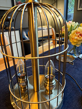 Industrial Cage Table Lamp Brass/Gold Finish, UK Plug, Switch, 2x E14 LED