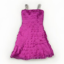 Tadashi Dress Women Size 8P Pink Silk Tier Ruffle Knee Length Lined Strapless