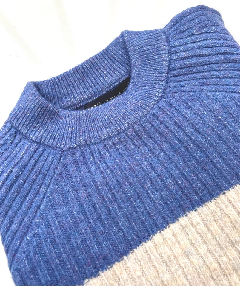 Ladies Marks Funnel Neck Jumper Long Sleeve Pink Blue Striped Knit Soft Sweater - Image 3 of 4