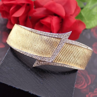 1960's LeC Couturier Marcel Boucher Crystal Rhinestone ByPass Gold Tone Bracelet