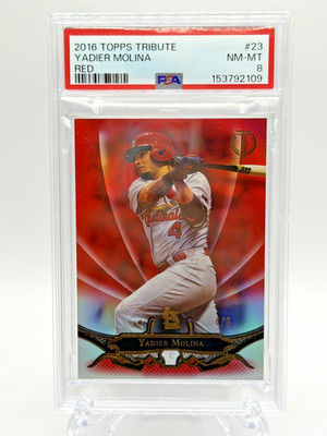 2016 Topps Tribute Yadier Molina Red SSP #4/5 PSA 8 ~ POP 1 ~ Jersey Match #4!