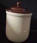 Vintage Mccoy? Ceremic Pottery Beanpot Cookie Jar Lidded Crock Creme Dk Caramel