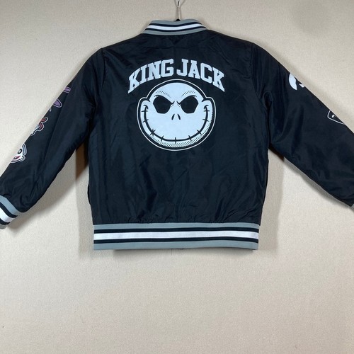Nightmare Before Christmas Kids Bomber Jacket Sz 8 Black King Jack Skellington - Picture 4 of 4