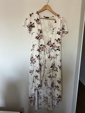 American Eagle High Low Wrap Tie Up Dress Floral White XS Romantic Summer Beach