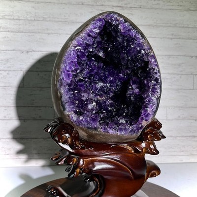 Natural Amethyst Geode Crystal Cave Egg Shape with Stand Reiki Healing 6.5 lb