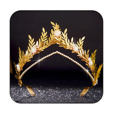 Leaf Crown and Tiara Gold Rhinestone Crowns Flower Bride Wedding Crystal Hair Ac