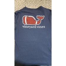 Vineyard Vines Football Whale Youth Large Long Sleeve Blue T Shirt