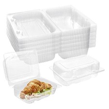 Sturdy Plastic Hinged Food Containers with Clear Lids, 40 Pack Disposable