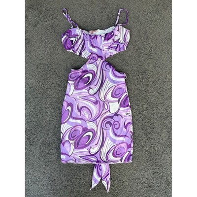 Bailey Rose Purple Psychedelic Swirl Cutout Mesh Mini Dress XS BRD1137 Tie Back