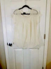 Talbots 100% Silk Cream Shell Sleeveless Ruffle Accent Opaque Blouse Size 12