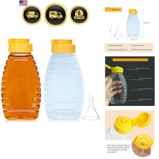2 Pack Empty Plastic Honey Bottles with Funnel, 180ml Squeeze Honey Jars Leak...