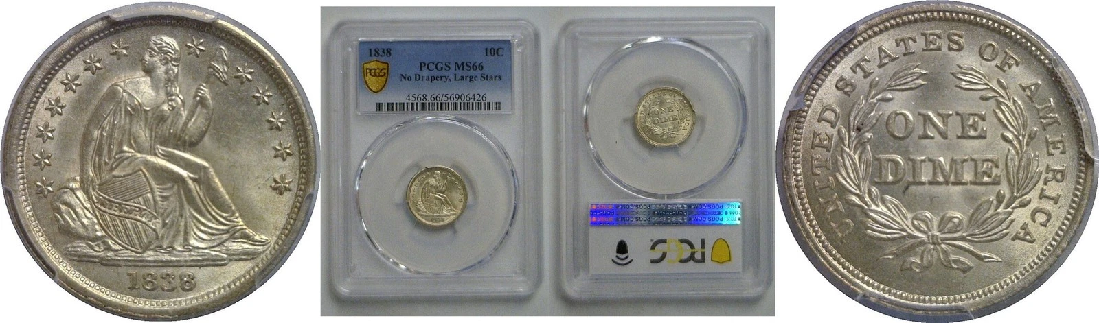 1838 10C Seated Liberty Dime PCGS MS-66