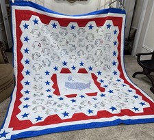 Handmade 50 State Quilt USA Map Embroidery Patriotic Americana 92x110  