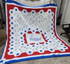 Handmade 50 State Quilt USA Map Embroidery Patriotic Americana 92x110”