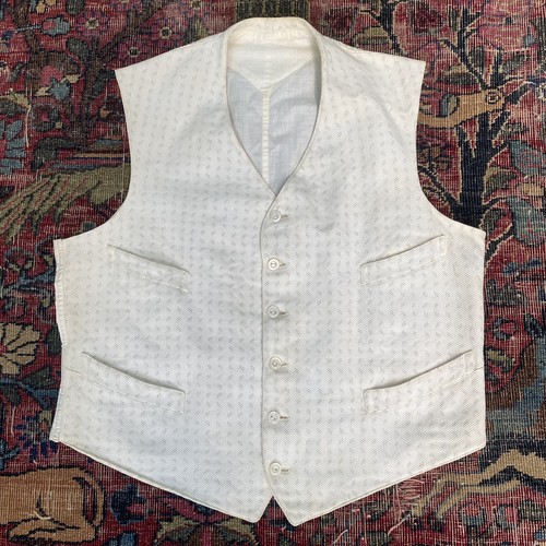 Antique 1900's Edwardian White Cotton Herringbone Jacquard Vest Waistcoat Size S