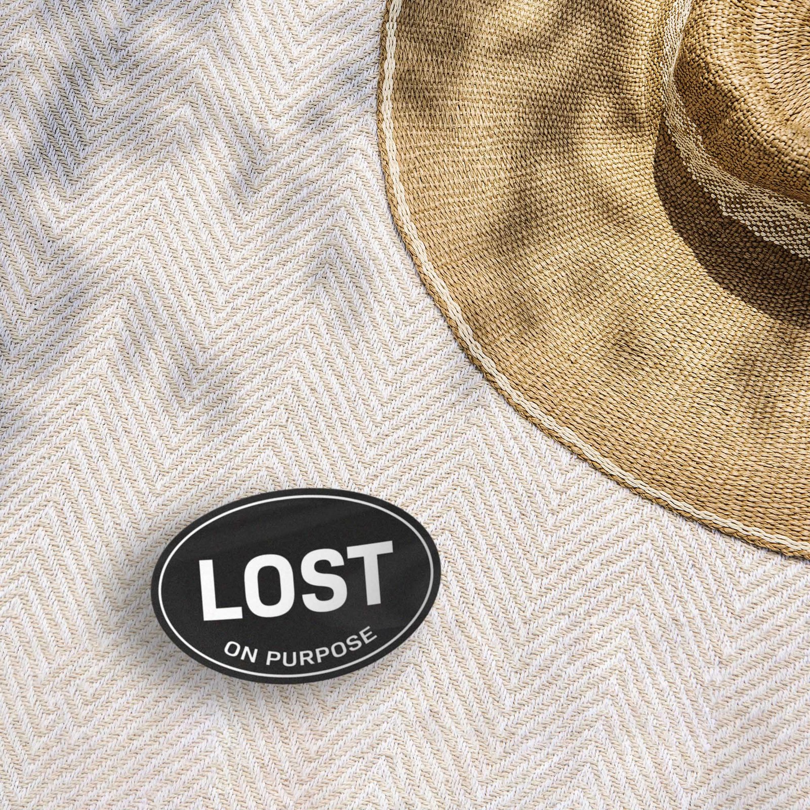Lost on Purpose Black Oval Bumper Sticker - Outdoors Decal for Laptop