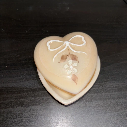 Westmoreland Vintage Pink Glass Heart Shaped Trinket Box Signed 1979