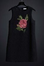 Dolce & Gabbana Black Jacquard Dress with Sequin Rose Floral Print – Size 9/10