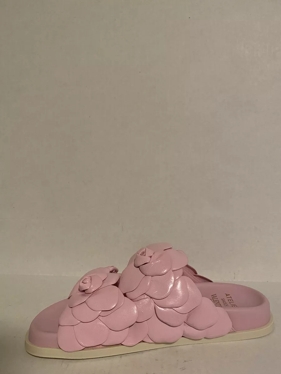 VALENTINO GARAVANI Atelier 03 Rose Edition Pink Leather Slide Sandal 37Eu 6.5 US