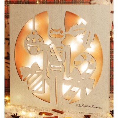Holzbild mit LED Nussknacker Weihnachten 25xh.25 cm Deko Rega Idee