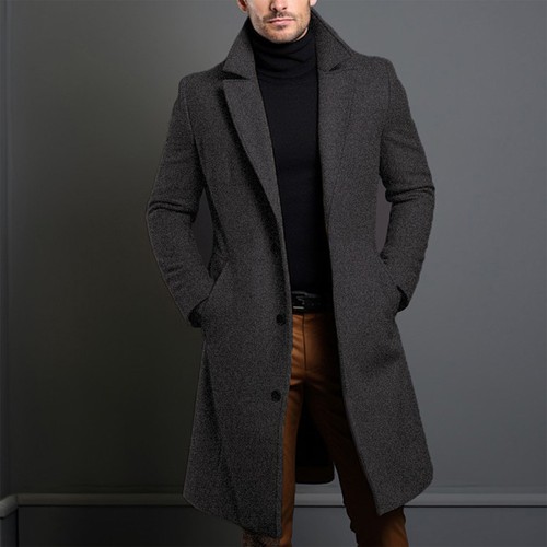 Mens Winter Long Sleeve Trench Coat Winter Formal Blazer-Jacket Casual Overcoat - Picture 13 of 15