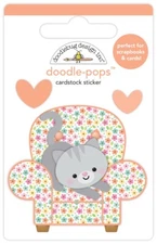 Crafts Doodlebug Doodle-Pop Stickers Cozy Kitty Cat in Floral Chair Hearts