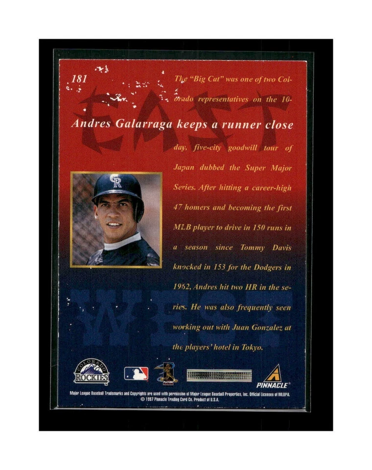 1997 New Pinnacle East Meets West Andres Galarraga #181 - Image 2 of 2
