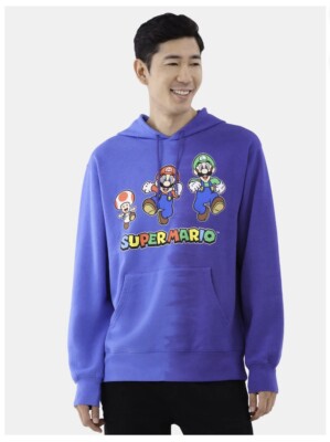 Super Mario Luigi Toad Hoodie Pullover Sweater Pockets 2XL XX-Large BLUE