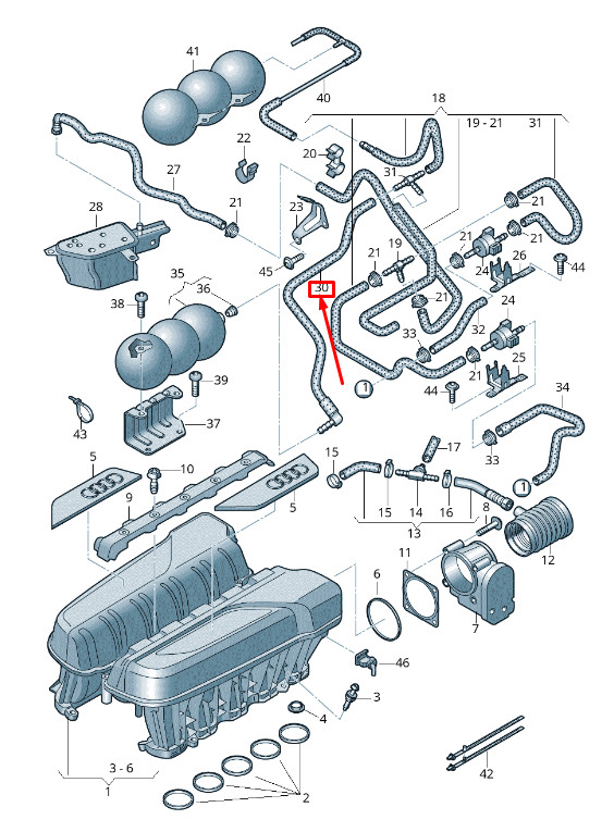 Durite de dépression moteur droite Audi R8 4S 07L131055N