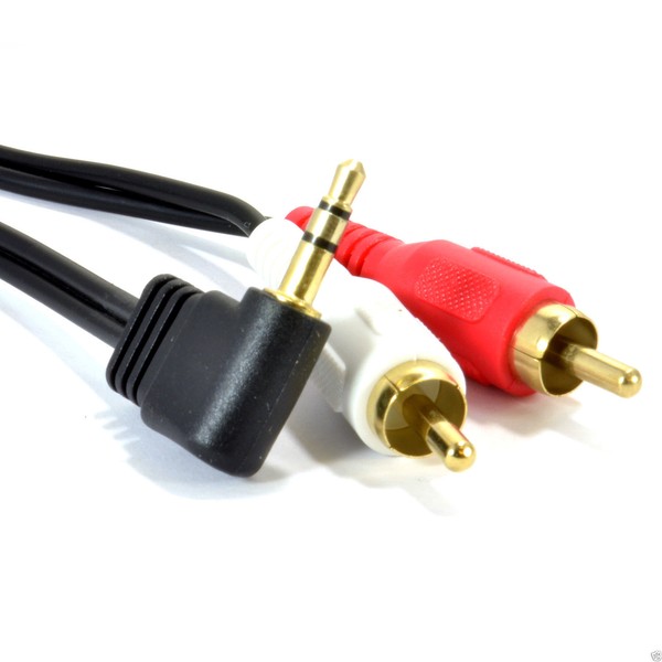 Rechter Winkel 3.5Mm Stereo Stecker Zu 2 Rca Phono Steckern Kabel Gold 5M-image