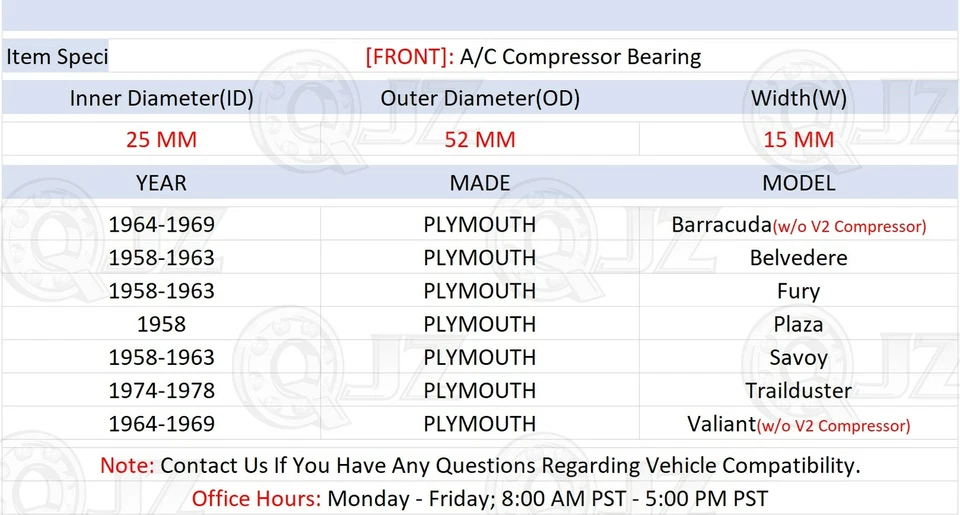 [Cantidad.1] Repuesto de unidad de cojinete de compresor de aire acondicionado para Plymouth Valiant 1964-1969 Foto 2 de 4
