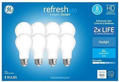 GE Refresh 60-Watt EQ A19 Daylight Dimmable LED Light Bulb (8-Pack)