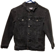 Justice Girls Black Denim Leopard Print Jean Jacket Size 6/7 