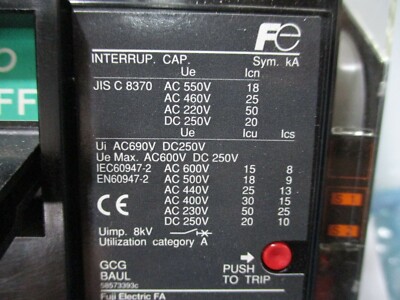 FUJI ELECTRIC SA203BAUL-TUV 175A 3 POLE 240V CIRCUIT BREAKER w
