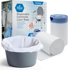 Disposable Bedside Commode Liner Bags [Pack of 100]- Odor-Control Leakproof Bed 
